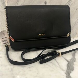NEW Aldo Black Crossbody Bag with Gold Accents